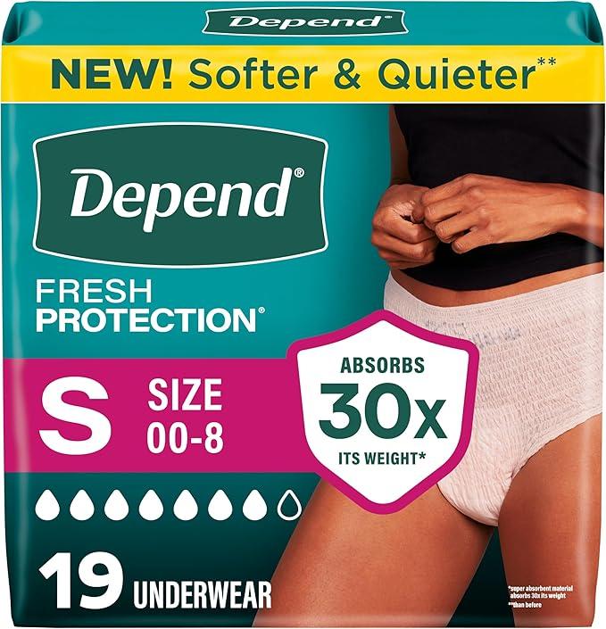 Depend Fresh Protection Adult Diapers, Incontinence & Postpartum Bladder Leak Underwear for Women, Disposable, Maximum, Small, Blush, 19 Count