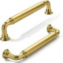 khtumeware 10-Pack Vibrant Brushed Brass Cabinet Pulls Modern Heavy-Duty Solid 5 Inch(128mm) Hole Center Drawer Pulls Cabinet Hardware Suitable for Kitchen Cabinets Bathrooms