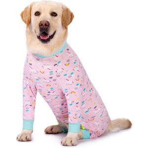 Dog Pajamas Jumpsuit for Medium Large Dogs, Lightweight Dog Pjs Clothes Apparel Onesies, Shirt for Large Size Dogs After Surgery, Full Belly (28 (Chest 26.77'', Back Length 18.11''), Pink Rainbow)