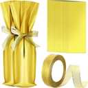 Yeaqee 50 Pcs Christmas Bottle Gift Bags with Gold Bow Ribbons Metallic Bags Gift Wrap for Holiday Party Favor, 18 x 6 Inch(Gold)