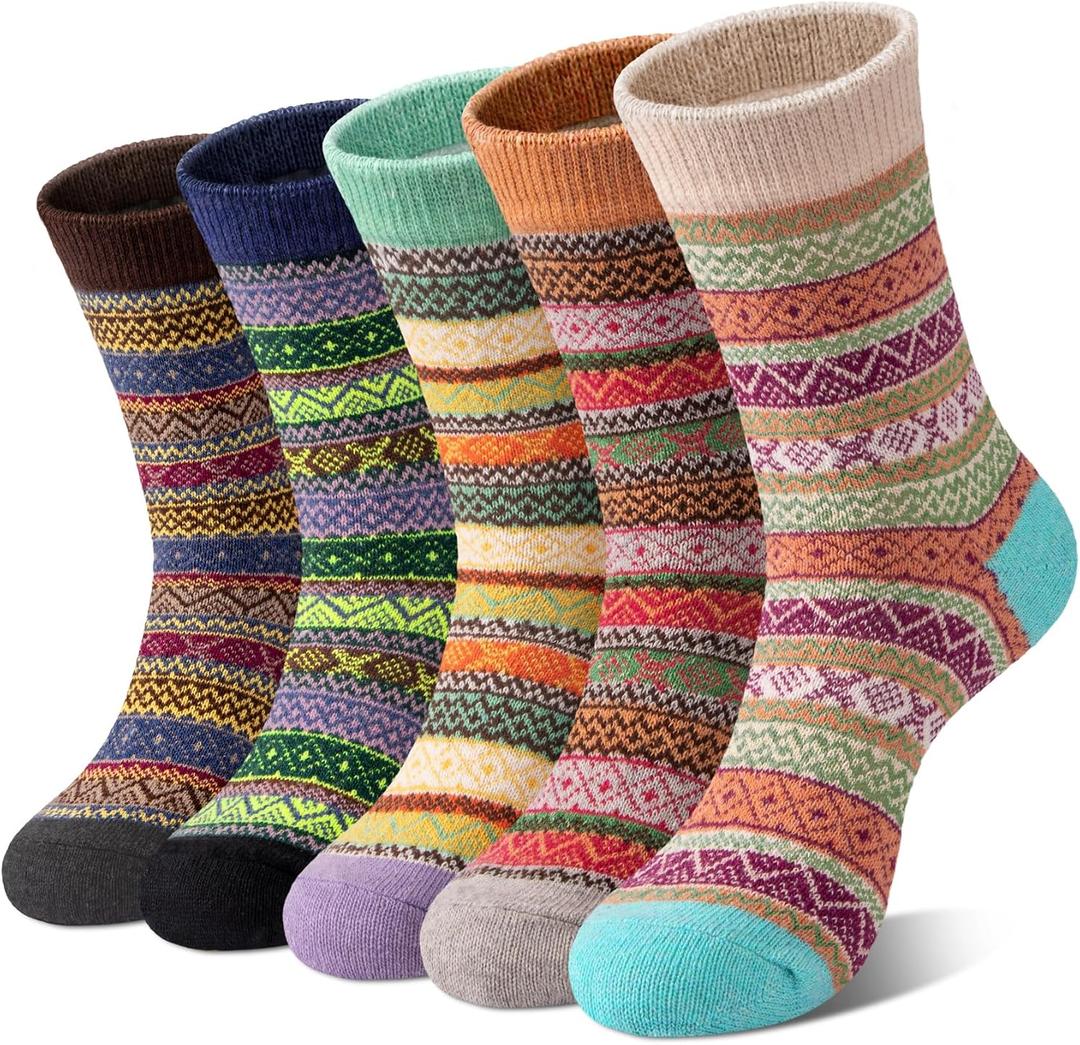 2 x Loritta Wool Socks for Women Warm Winter Socks Knit Crew Calf Hiking Boot Sock Stocking Stuffers Gifts