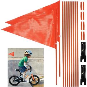 Bike Safety Flag with Pole 2 Sets, 6-Foot Adjustable Height Sturdy Fiberglass Tear-Resistant Waterproof Orange Safety Flag (Orange and Red)
