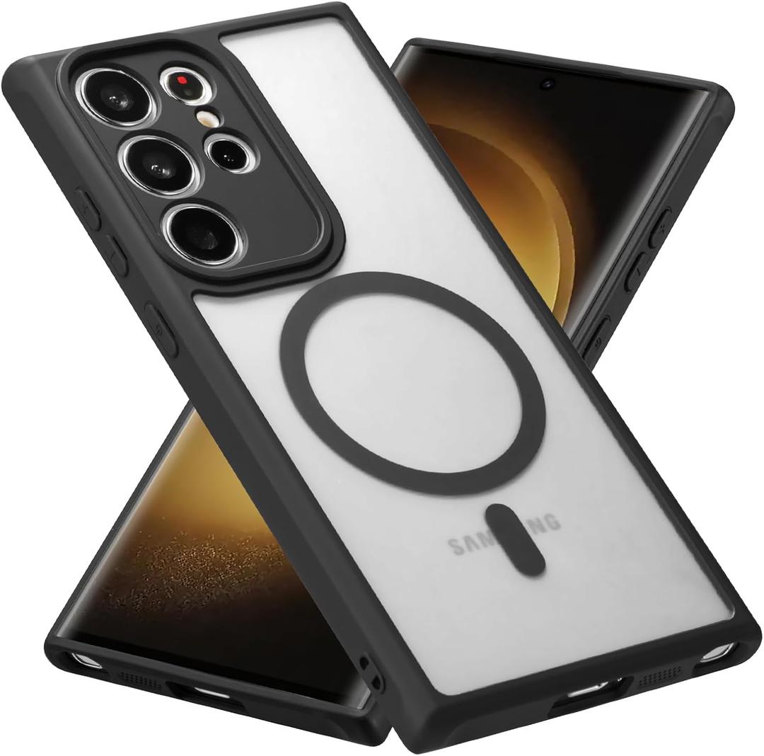 RALEAVO Magnetic for Samsung Galaxy S22 Ultra Case [Compatible with Magsafe] Slim Frosted Matte Cover Translucent Hard PC Back Military Drop Protection Phone Case for Girls&Boys,Black