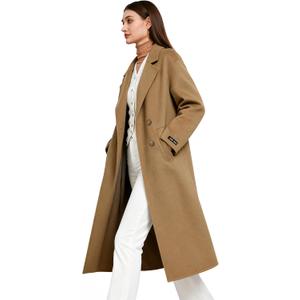 Women's Fall Long Wool Pea Coat,Blended Classy Double Breasted Trench Jacket,Winter Dress Overcoat,Lightweight