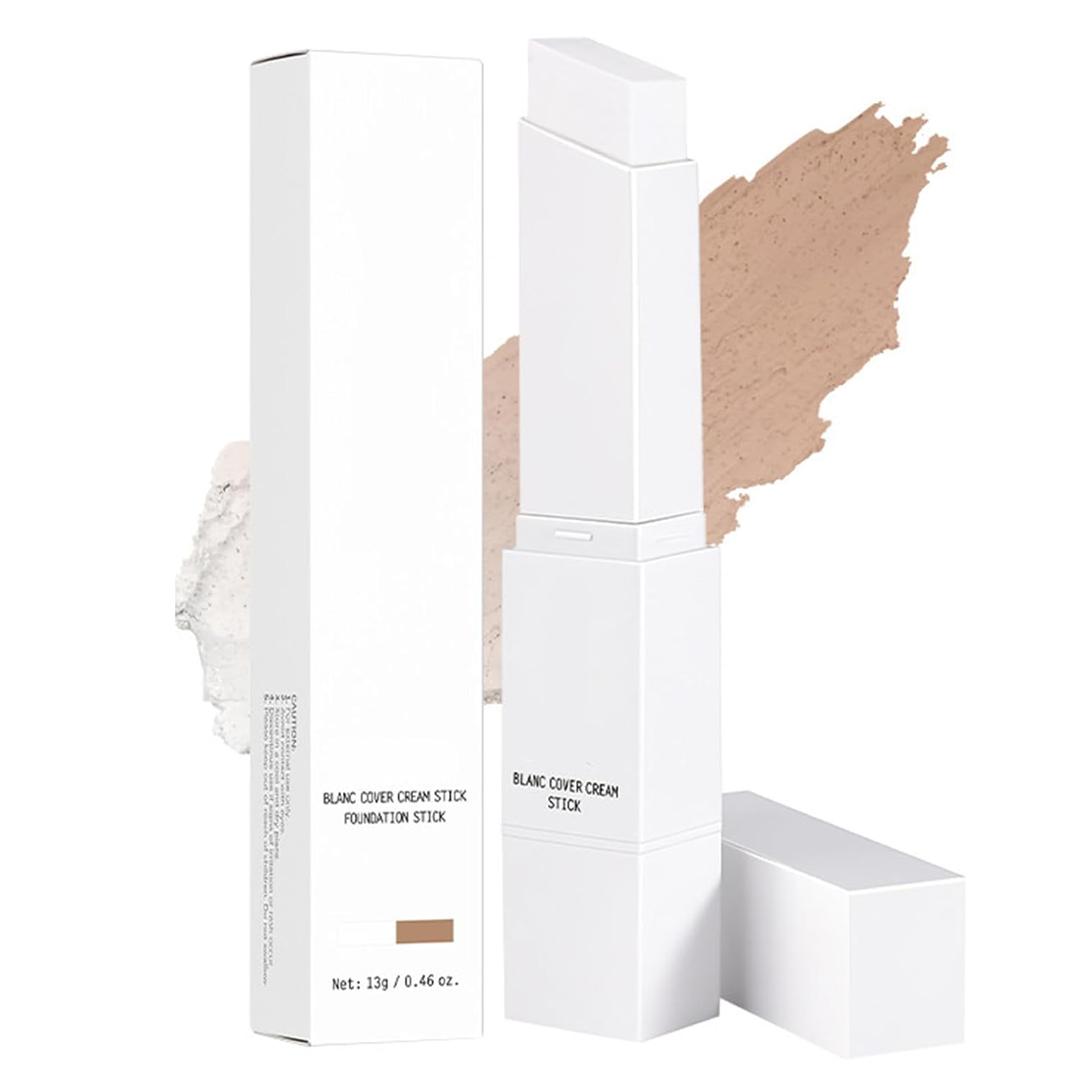 Cover Cream Stick, Color Changing Foundation Stick, Skin Matching Cover Cream with Medium to Full Coverage Dewy Finish Base Makeup, Dual-Ended with Detachable Brush (Medium)