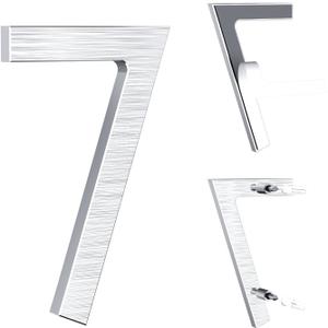 5 Inch Self Adhesive House Numbers, Address Numbers for House, Modern Metal Anti-Rust Weatherproof Home Number for House, Silver Mailbox Numbers for Outdoor Garage Gate Office Apartments Room (7)