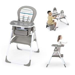 Ingenuity Proper Positioner Create Up Baby High Chair, 9 Modes of Use, Toddler Tower, Table and Chair, Foldable, Adjustable Footrest, 90 Degree Posture Aids Digestion, Ages 6 M-5 Years - Soulful Skies