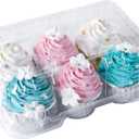 ONE MORE Clear Cupcake Boxes 6 Cavity Holder, Large 6 Compartment Muffin Containers Plastic Cupcake Carrier with Deep Dome 4" High Safe Eco-friendly Material Pack of 15