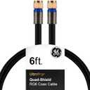GE RG6 Coaxial Cable, 6 ft. F-Type Connectors, Quad Shielded Coax Cable, 3 GHz Digital, in-Wall Rated, Ideal for TV Antenna, DVR, VCR, Satellite, Cable Box, Home Theater, Black, 33528