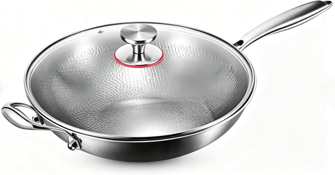 Toutrop Titanium Hammered Pan Pro,Frying Pans Nonstick,Flat Bottom Non-stick Wok,Durable Scratch-Resistant Non Stick Titanium Pans for Cooking,14inch with lid
