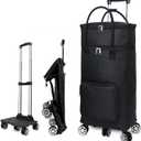 2 in 1 Shopping Cart with Wheels, Foldable Shopping Trolley with Insulation Bag, 65L Utility Dolly Grocery Cart Hand Truck for Groceries, Moving, Upgraded 5 Wheels Trolley Dolly Rover