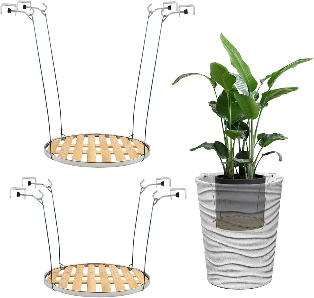 SnowTing 2 PCS Adjustable Planter Inserts for Large & Tall Pots, 9.3 Inch Bamboo Planter Lift Insert, Adjustable Height Flower Pot Filler to Elevate Plants to Reduce Soil Usage