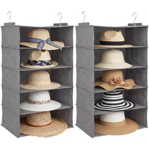 Wesiti 2 Pack Oversized Sun Hat Storage for Closet Hat Hanging Organizer 20 Inch 10 Shelf Large Hats Rack Cowboy Organization Storage for Wide-brimmed, Sun, Cowboy, Fedora Hats Holder Collection