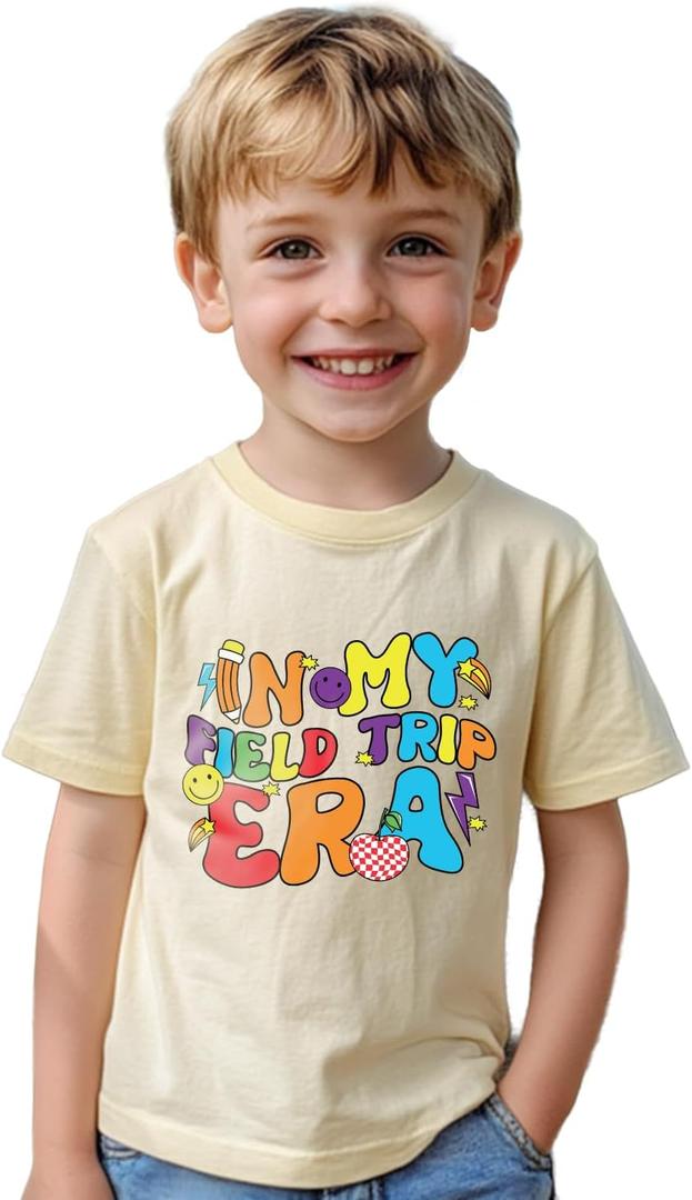 Boys Field Day Shirt for Kids Girls in My Field Trip Era T-Shirts Toddler Tops Graphic Flag Tee Short Sleeve 2-8T (Yellow)