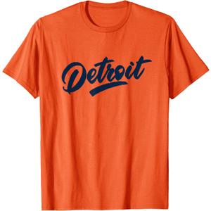 DETROIT - Throwback Design - Classic T-Shirt (Small, Orange)