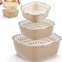 LemonRoad 6 Pcs Drain Colander Bowl Set Fruits and Vegetable Washing Strainer Detachable Double-layer Plastic Kitchen Food Basket, Kitchen Essential Gadgets (White,Grey)