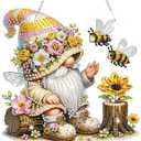 Bowetile Gnome Diamond Art Hanging Kits for Adults Kids, 5D Special Shape Bee Diamond Painting Flowers Pendant Kits, Gem Art Suncatchers Painting Window Ornament for Home Garden Wall Decor