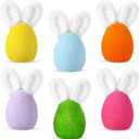 6 Pcs Colorful Flocked Easter Eggs Decorations with Bunny Ears 6.5" Flocking Egg Tabletop Ornaments for Easter Centerpieces, Large Size Decorations for Spring Home Office Party Supplies