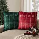 Foindtower Pack of 2 Decorative Velvet Christmas Pattern Throw Pillow Covers Holiday Print Cushion Cover with Snowflake Accent Pillowcase for Couch Sofa Living Room Home Decor,2020 Inch,Dark Green