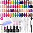Beetles Gel Nail Polish Kit with UV Light, 46 PCS 25 Colors Valentines Gel Nail Polish Set Base Glossy Matte Glitter Top Coat Nails Polish Red Green Brown Blue Pink Nude Manicure Gift for Women