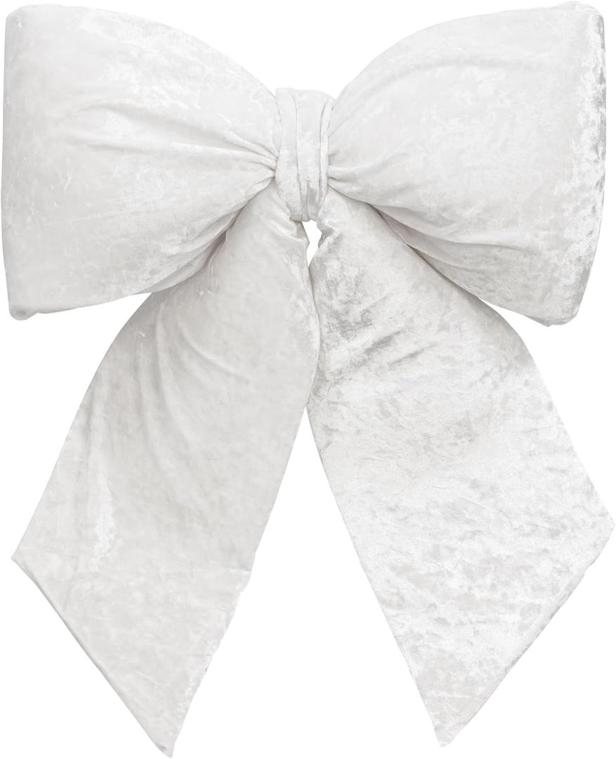 KI Store White Extra Large Plush Velvet Bows 16.5-Inch Christmas Bow Tree Topper for Christmas Tree Decoration Door Window Decor