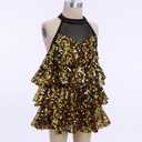 ODASDO Girls Sparkle Sequins Dance Outfit Latin Hip Hop Jazz Dancewear Halter Neck Sleeveless Top Dress with Shorts Set (M)