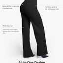 BRXL 2 in 1 Dress Pants for Women Work Tummy Control Shapewear Long Wide Leg Winkle Free Business Casual (Medium, Black)