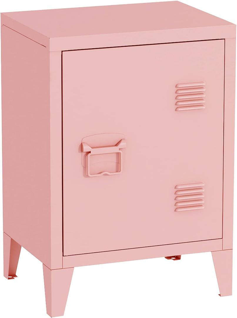 MIOCASA Metal Nightstand Modern End Side Table Steel Bedside Storage Cabinet with Shelf Easy Assembly for Living Room Bedroom (Pink)