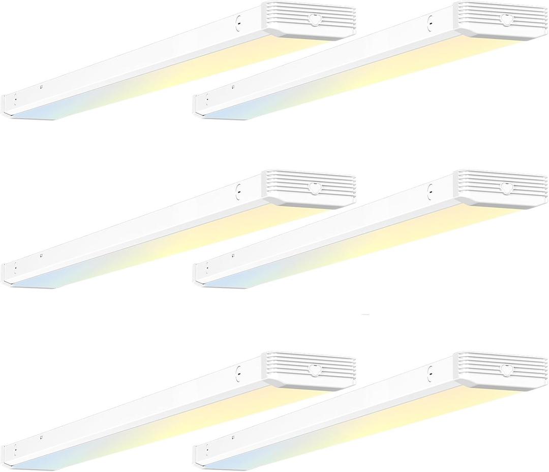 BBOUNDER 6 Pack 4FT LED Wraparound Light with 3CCT Selectable, 4000K/5000K/6500K, Super Bright 5500LM 50W 4 Foot Fluorescent Light Fixture, Flush Mount Office Ceiling Light for Kitchen Garage, Black 