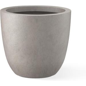 Kante 14 Inch Dia Round Concrete Planter, Indoor Outdoor Large Plant Pot with Drainage Hole and Rubber Plug for Home Patio Garden, Weathered Concrete
