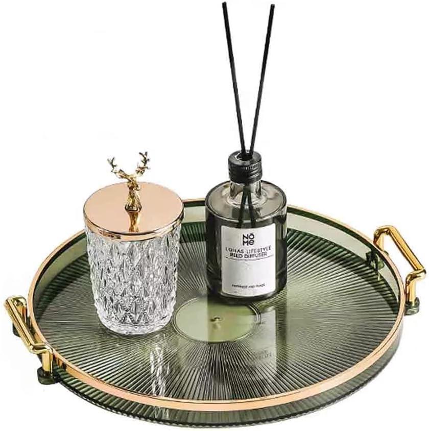 Acrylic Vanity Tray with Gold Handles, Decorative Serving Tray for Jewelry Comestic Candle Dish Plate, Vanity Counter Bathroom Table Organizer Green (11.8 ''x 1.3” H)