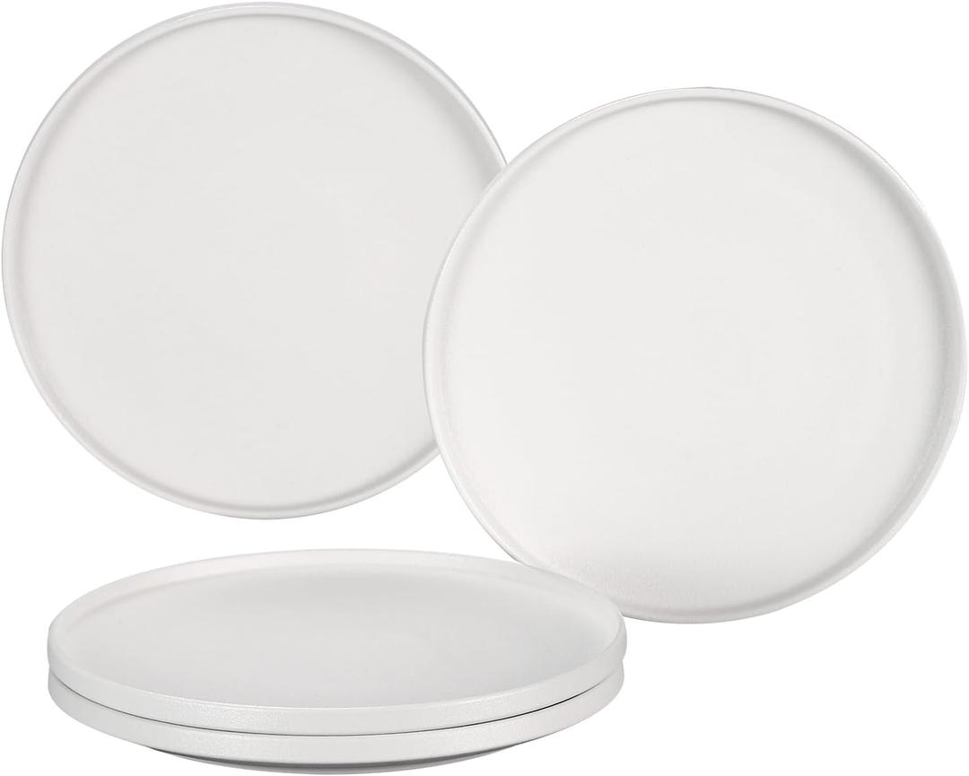 GZG Ceramic Dinner Plates Set of 4,10 Inch Stoneware plate Set, Microwave and Dishwasher Safe Kitchen Utensils, Stackable, Scratch Resistant (Ivory White)