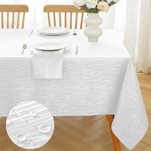 MATIRUG White Table Cloth Rectangle 60x84 Inch,Textured Jacquard Waterproof Wrinkle Free Polyester Tablecloth,Washable Fabric Farmhouse Table Cover for Dinning Wedding Buffet Christmas Party