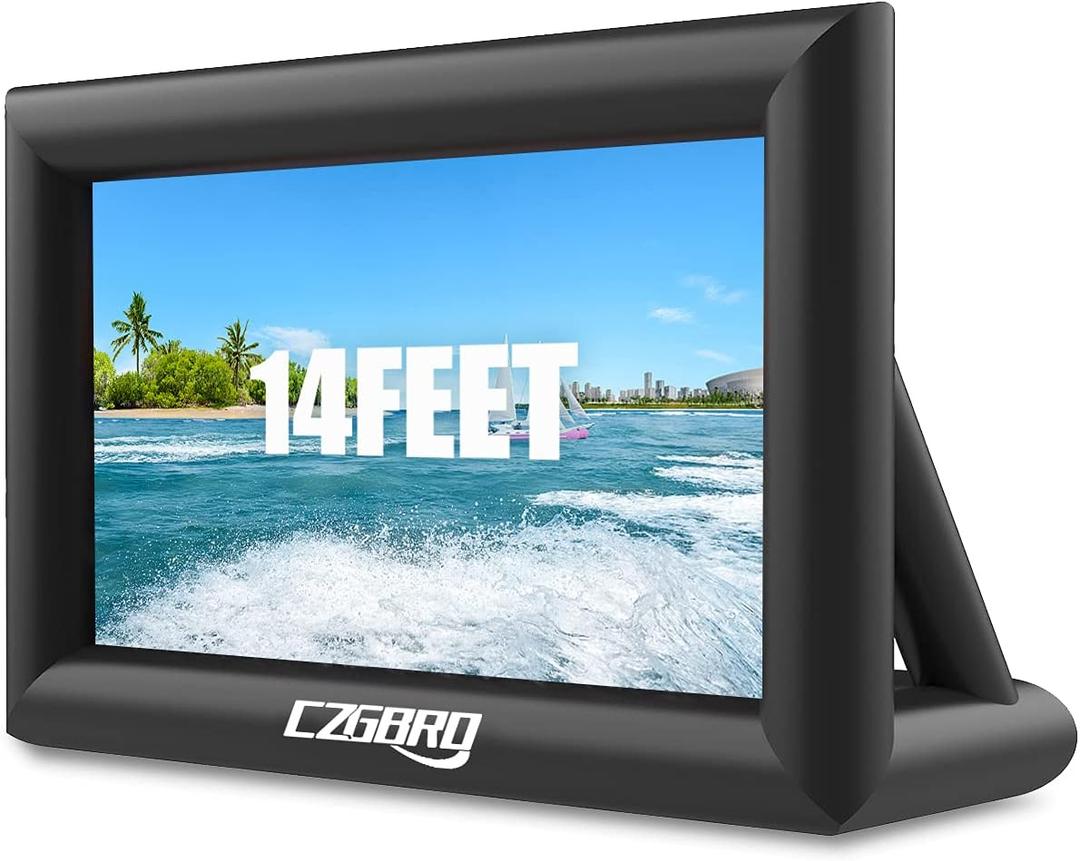 Inflatable Projector Screen - 14FT Outdoor Movie Screen Blow Up for Movie Parties Backyard Outside with Air Blower and Carry Bag, Front and Rear Projection