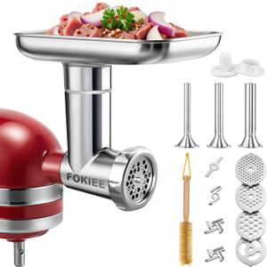 Stainless Steel Meat Grinder Attachments for KitchenAid Stand Mixer, Mixer Attachment for KitchenAid, Meat Grinder, Sausage Stuffer, Dishwasher Safe