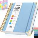 Blank Spiral Notebook: Leather Sketch Book, 300 Pages Hardcover Unlined Notebook for Women Men,100GSM Thick No Bleed Paper Journal, A5 Small Art Sketchbook for Drawing Writing, 5.5" x 8", Light Blue