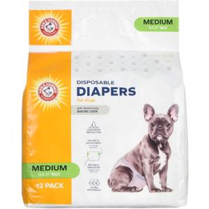 Arm & Hammer for Pets Disposable Female Dog Diapers with Odor Control and Wetness Indicator, Leak-Resistant Dog Diapers for Incontinence and Heat Cycles, Size Medium 16.5-21 in Waist, 12 Count