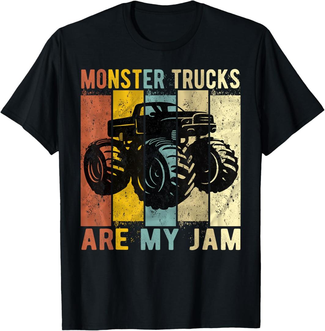 Monster Trucks Are My Jam Vintage Retro Monster Truck T-Shirt (Small, Black)