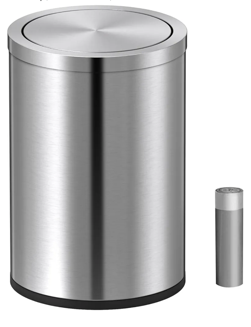 Mbillion Small Trash Can with Swing Lid 4 Gallons/15 Liter, Mini Trash Can with lid, Stainless Steel Cylindrical Garbage Can for Home and Office, for Ground and Desktop(Brushed Silver)