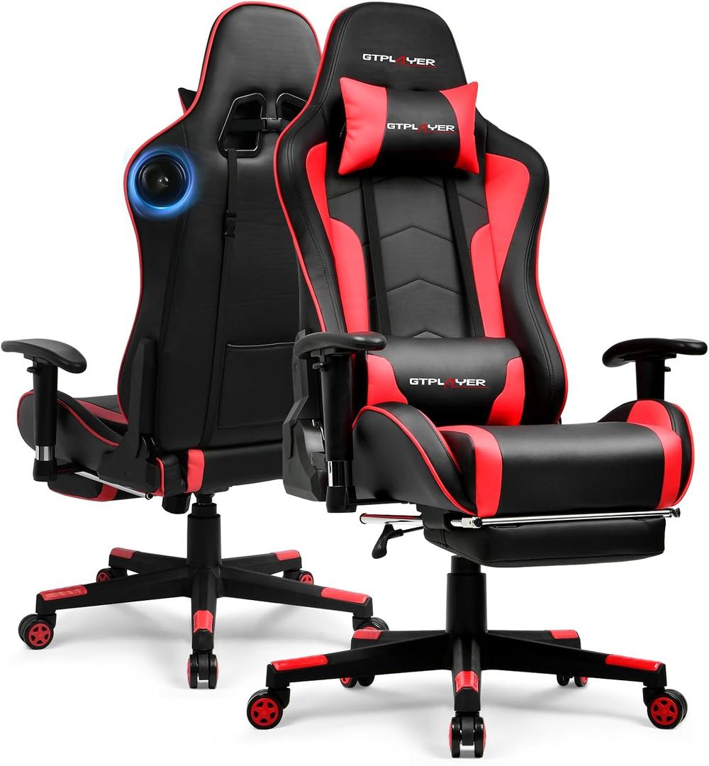 GTPLAYER Gaming Chair with Bluetooth Speakers, Adjustable Backrest and Height, 3D Armrests, Footrest, Ergonomic Computer Chair for Gamers (Brick Red), 21.67 in x 33.07 in x 53.15 in