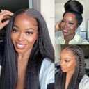 Kinky Straight Synthetic Lace Front Wig, 13x6 HD 180% Density Glueless Lace Front Wigs for Black Women, Yaki Synthetic Wig with Pre Plucked Natural Hairline for Daily Use (#1B Black, 22 Inch)