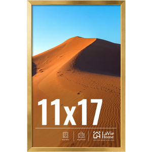 LaVie Home 11x17 Picture Frame for Wall Display, 11x17 Gold Picture Frame with HD Plexiglas, 11 x 17 Poster Frame 1 Pack, Display Frame for Vertical or Horizontal, Classic Collection