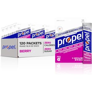 Propel Electrolyte Enhanced Water Drink Mix Powder Packets, Berry, Zero Calorie & 0 Sugar Hydration with Electrolytes and Vitamins C & E (120 Packets) (EXP 04/12/26)