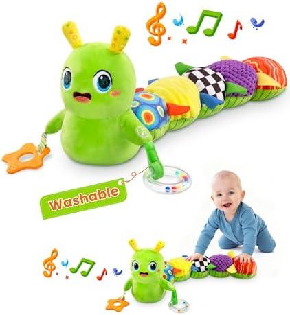 Baby Toys 0-6 Months, Washable Baby Musical Caterpillar Toys with 10 Children's Songs,Rattles,Teething Toys,Suitable for 0-6, 6-12 Months Infant Tummy Time Toy,Newborn Baby Boy&Gril Toy(Green)