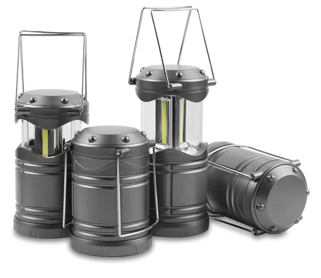 Lichamp LED Camping Lantern, 4 Pack Battery Powered Flashlight for Power Outages, Portable Collapsible Hanging Light Essential for Home, Outdoor, Emergency Lamp Survival Kit Gear for Hurricane, Gray