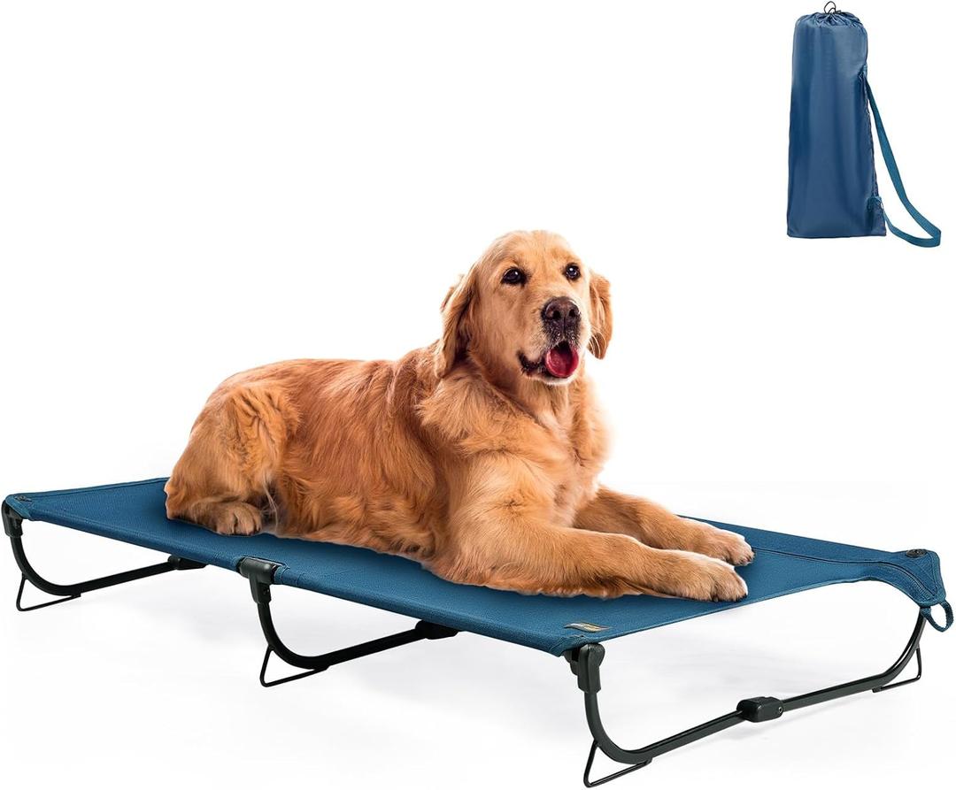 Folding Raised Dog Bed, Large Outdoor Elevated Dog Cot, Cooling Chew Proof Pet Cots Bed, Portable, Heavy Duty Up to 160 lbs, Pet Cot for Camping, Home, Dark Blue, 49"x33"x7" 