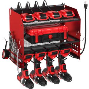 TLGREEN Wall-Mount Tool Charging Station, 4 Drill Holders, 8 Outlets