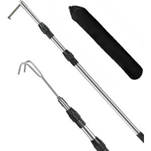 6.5Ft Truck Bed Cargo Retriever, Heavy Duty Pickup Cargo Grabber Reach Pole with Storage Bag, Telescoping Truck Bed Grabber Pole with 2-Style Hooks, Black