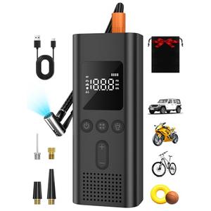 AIRSURE Tire Inflator Portable Air Compressor, 150 PSI Fast Inflation Cordless Air Pump with LED Light, Auto Shut-Off, Rechargeable Battery for Car, Motorcycle, Bike, and Sports Balls