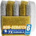 SPONGENATOR Kitchen Scrubbing Sponges - Heavy Duty Non-Scratch Scrubbing Cleaner Sponges in 2 Colors - Multi-Surface Non-Metal Dish Scouring Scrubbers for Fast Cleaning (Gold & Silver, 6)